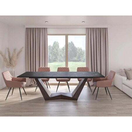 Stół rozkładany BONUCCI CERAMIC 200(250)x98 czarny marmur/orzech