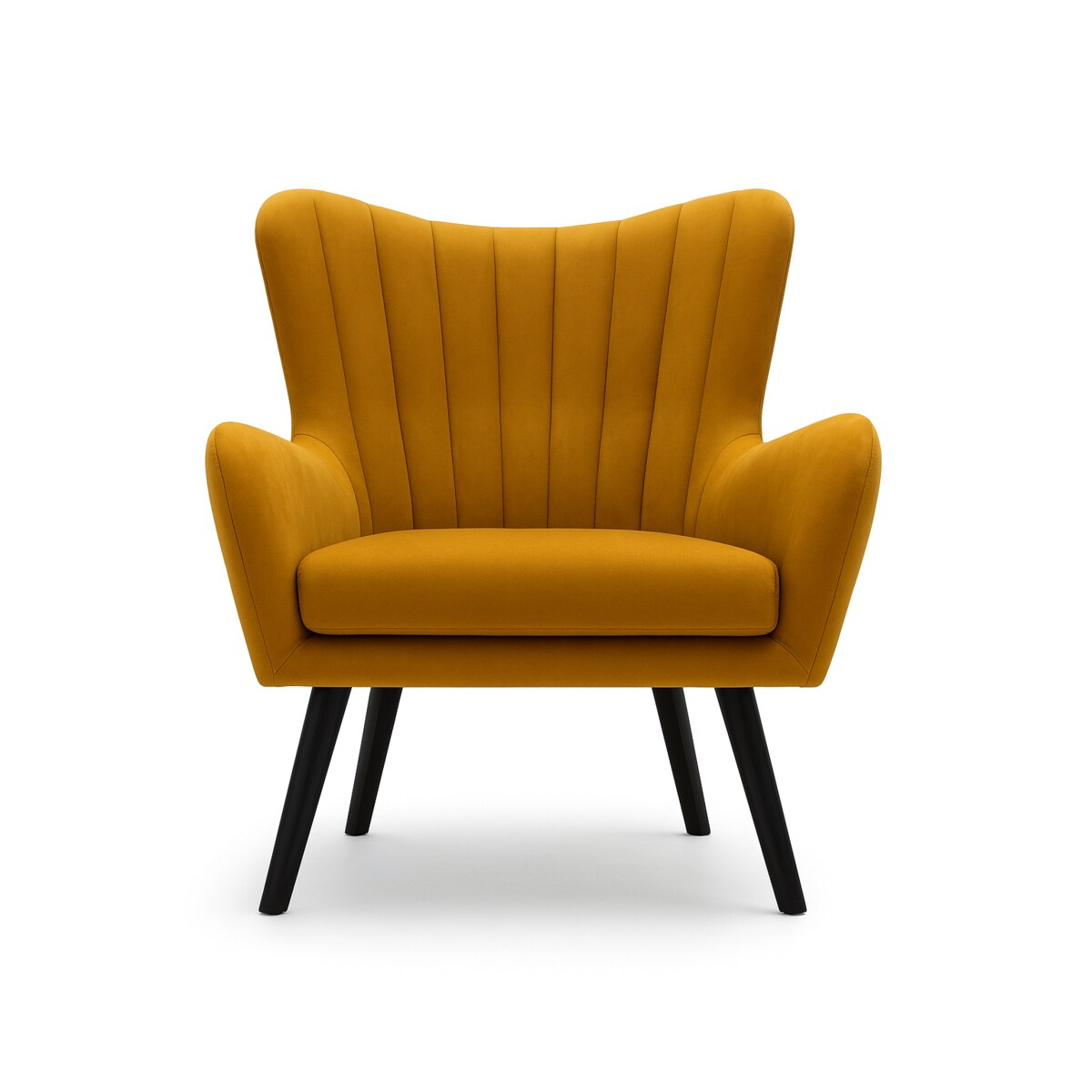 Fotel uszak TEDI na drewnianych nożach tapicerowany tk. Velluto musztardowy