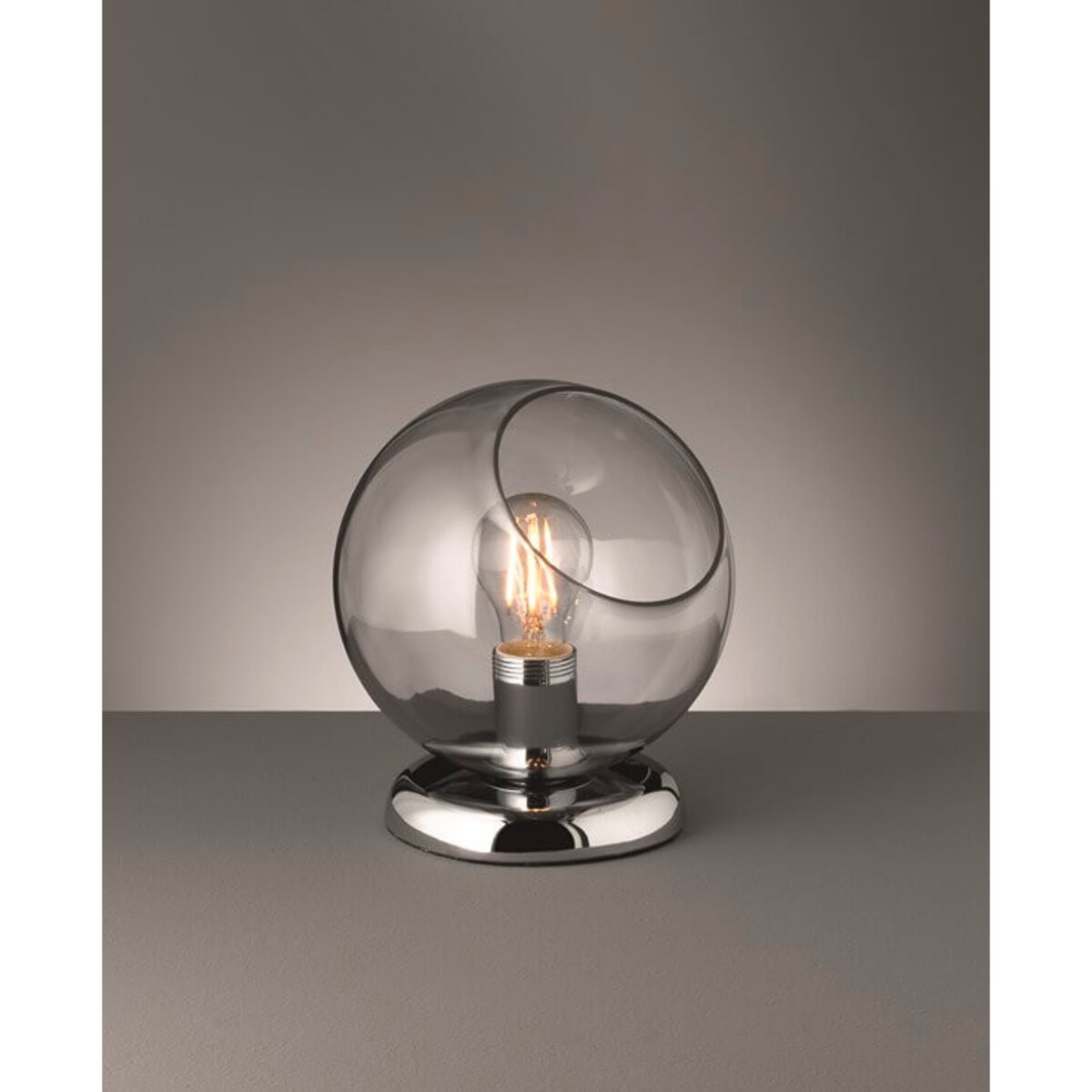 Stołowa LAMPA stojąca R50071054 nocna LAMPKA szklana kula ball chrom przydymiona