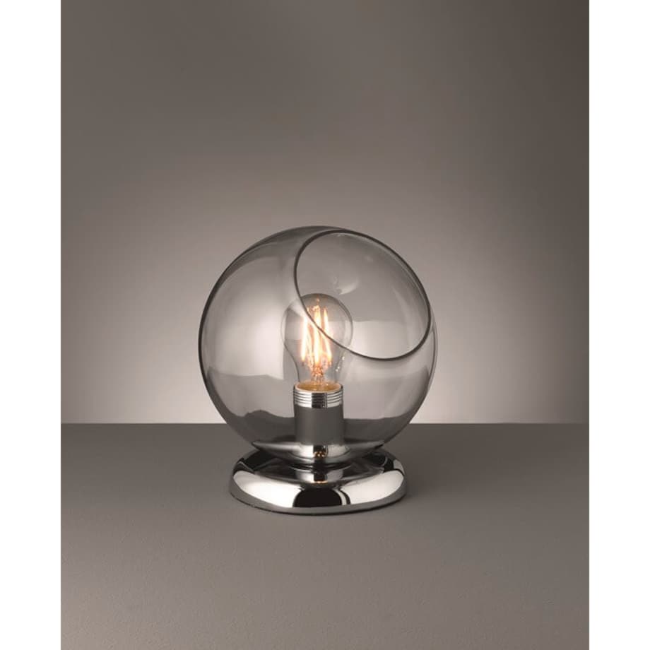 Stołowa LAMPA stojąca R50071054 nocna LAMPKA szklana kula ball chrom przydymiona