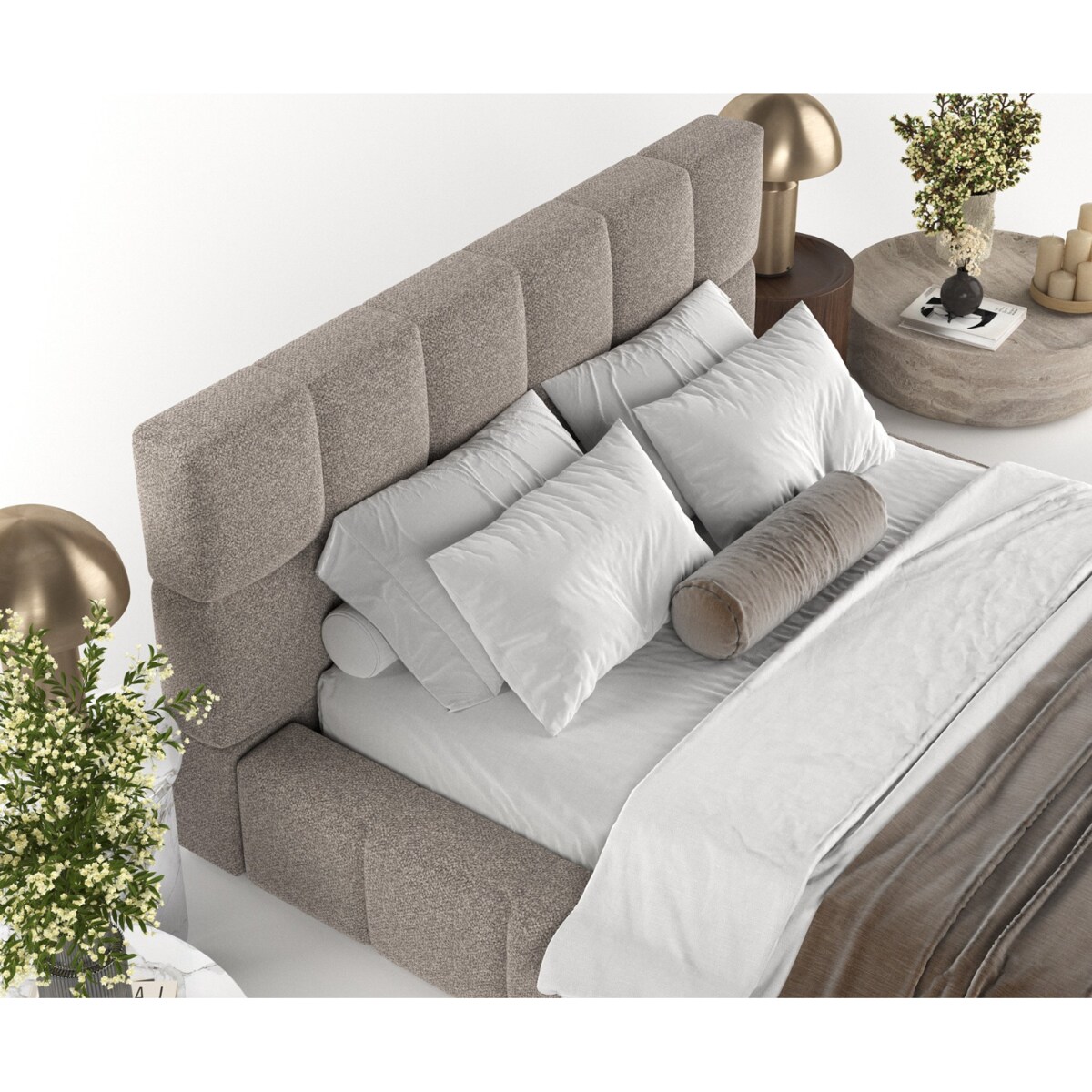 Łóżko tapicerowane PAROS 180x200 z pojemnikiem, Beż, tkanina Bubble 04