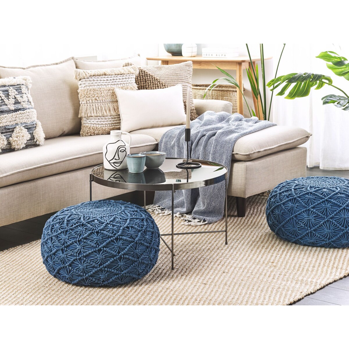 Puf makrama ⌀ 50 cm granatowy BERKANE