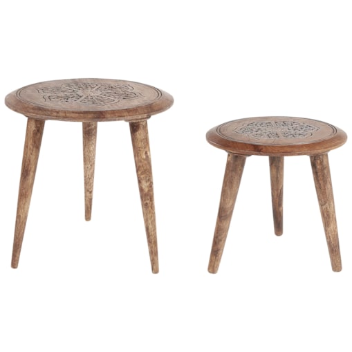 Zestaw 2 stolików pomocniczych z drewna mango ciemny TURUA