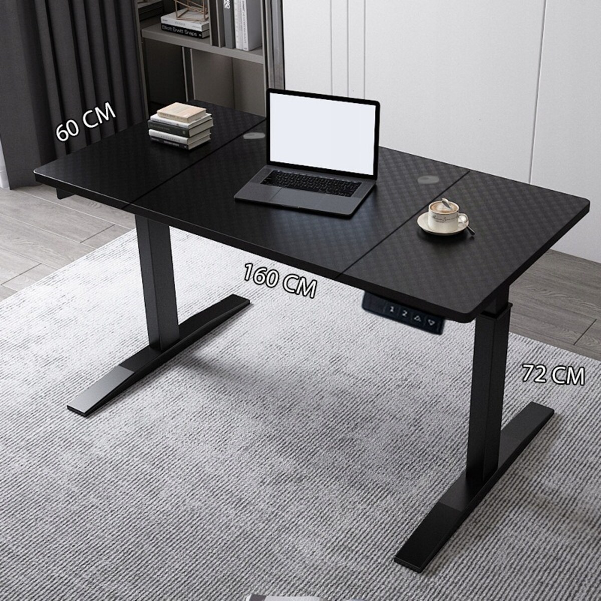 Biurko elektryczne podnoszone czarne 160 cm regulowane nowoczesne 72-118 cm