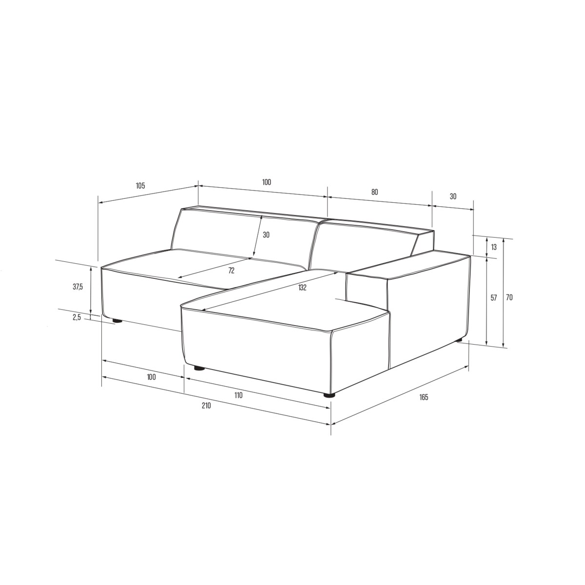 Narożnik prawy 4 osobowy Modularis - Paris Steel