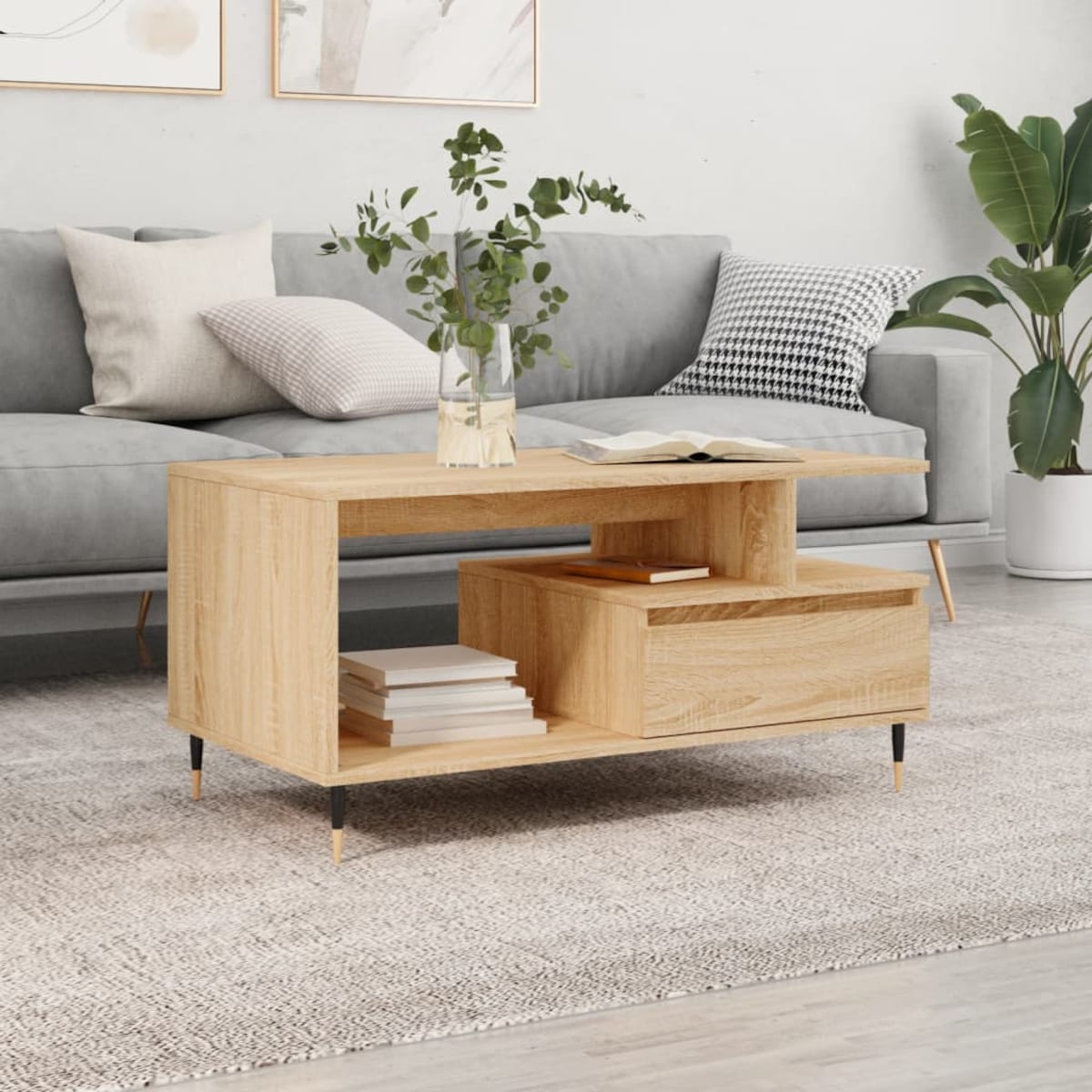 vidaXL Stolik kawowy, dąb sonoma 90x49x45 cm, materiał drewnopochodny