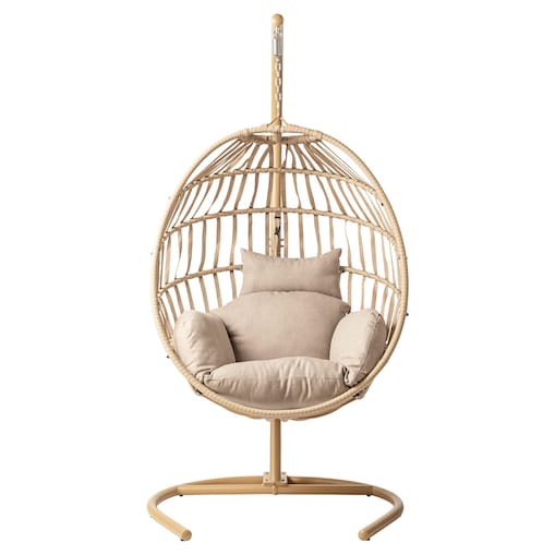 Fotel wiszący ogrodowy beżowy Vico z poduszką