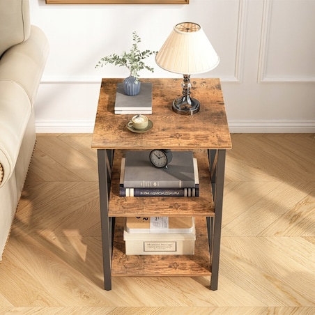 Stolik kawowy industrialny kwadratowy drewniany półka retro szafka loft