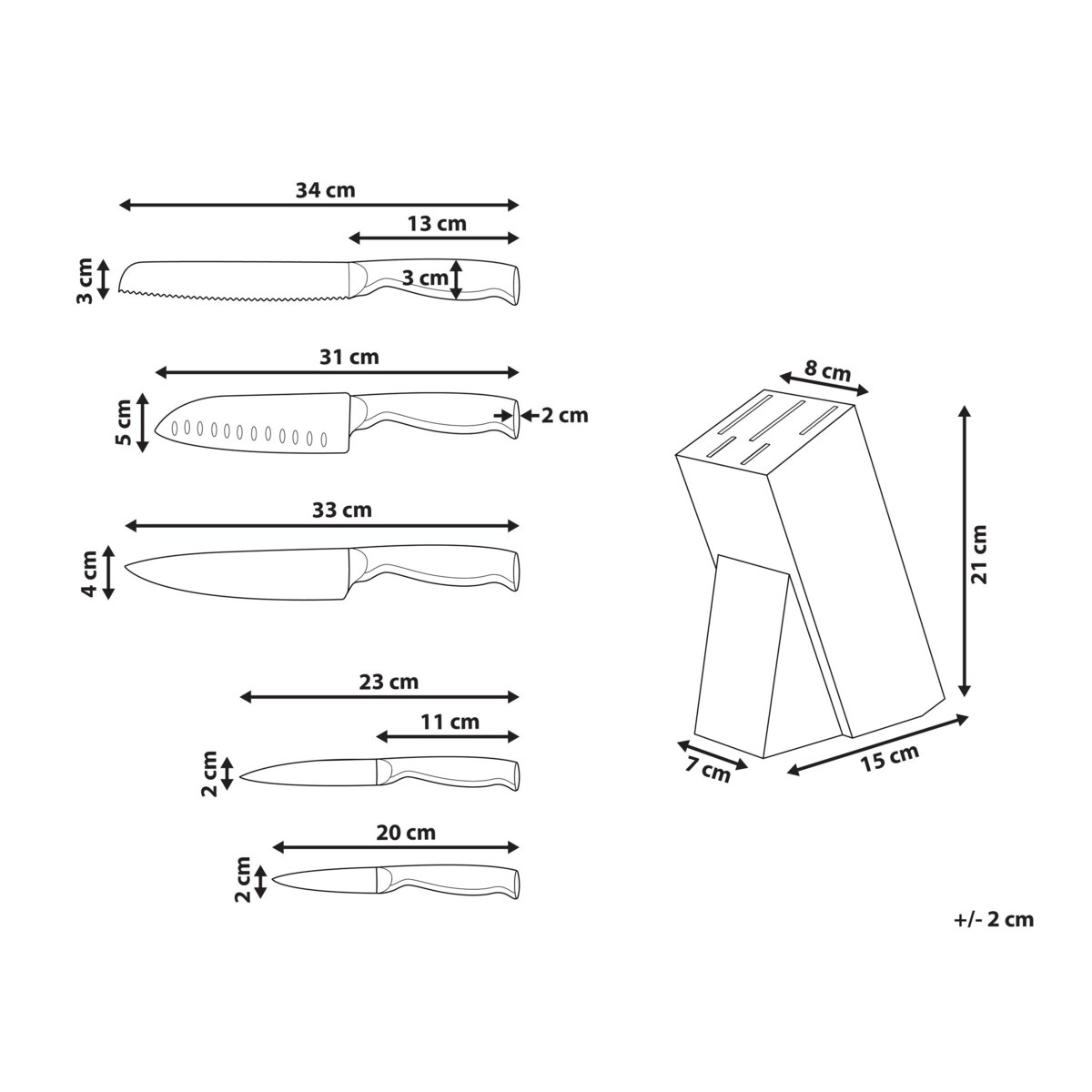 Zestaw 5 noży w bloku MASHIKO Srebrny