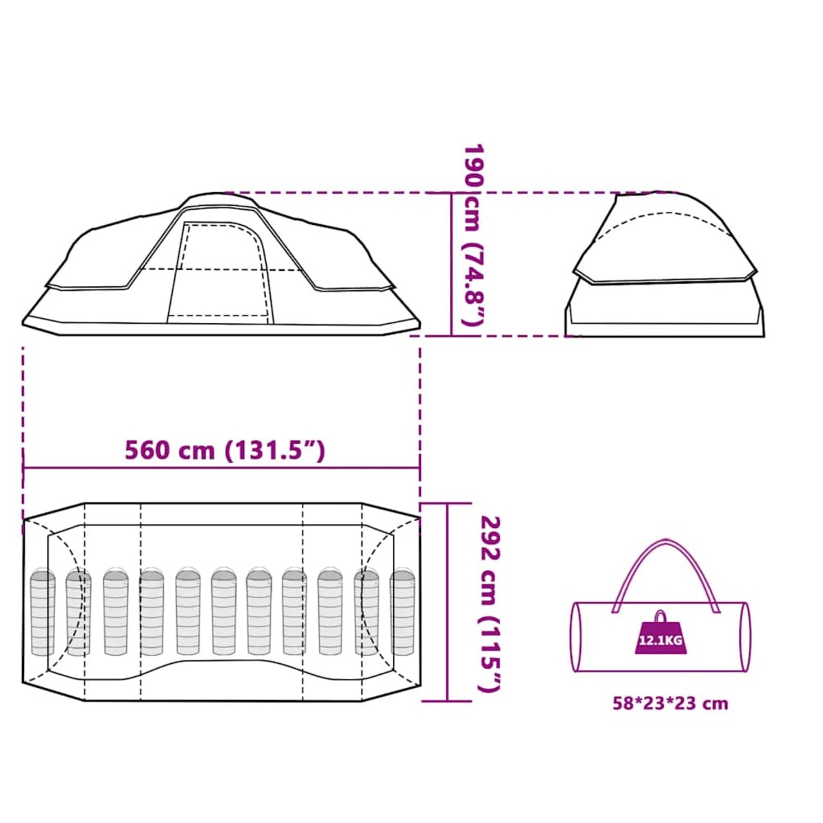 vidaXL Namiot rodzinny, kopułowy, 11-os., zielony, wodoszczelny