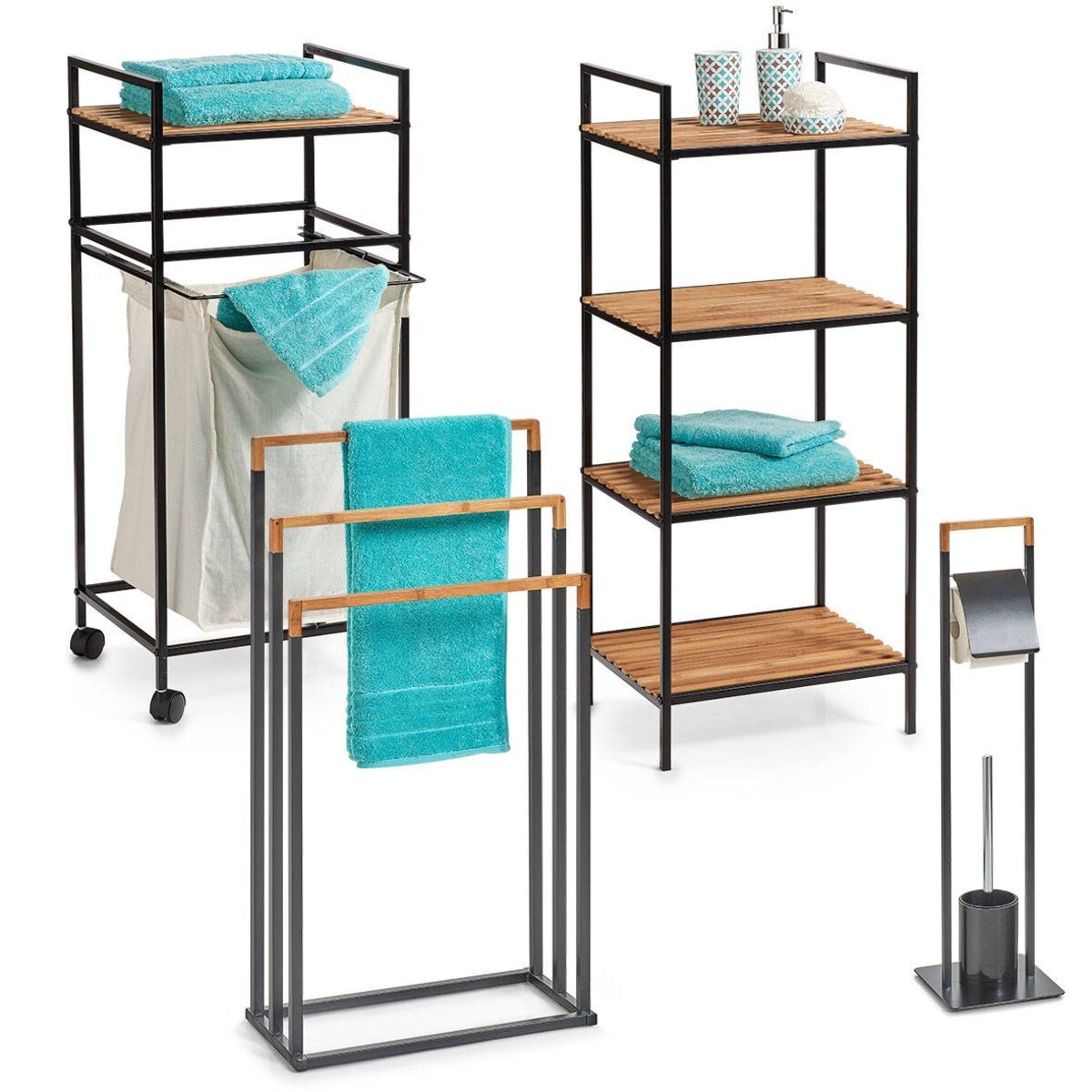 Bambusowy regał łazienkowy - 4 poziomy na przybory, ręczniki ZELLER