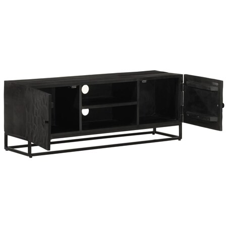 vidaXL Szafka pod TV, czarna, 110x30x40 cm, lite drewno mango i żelazo