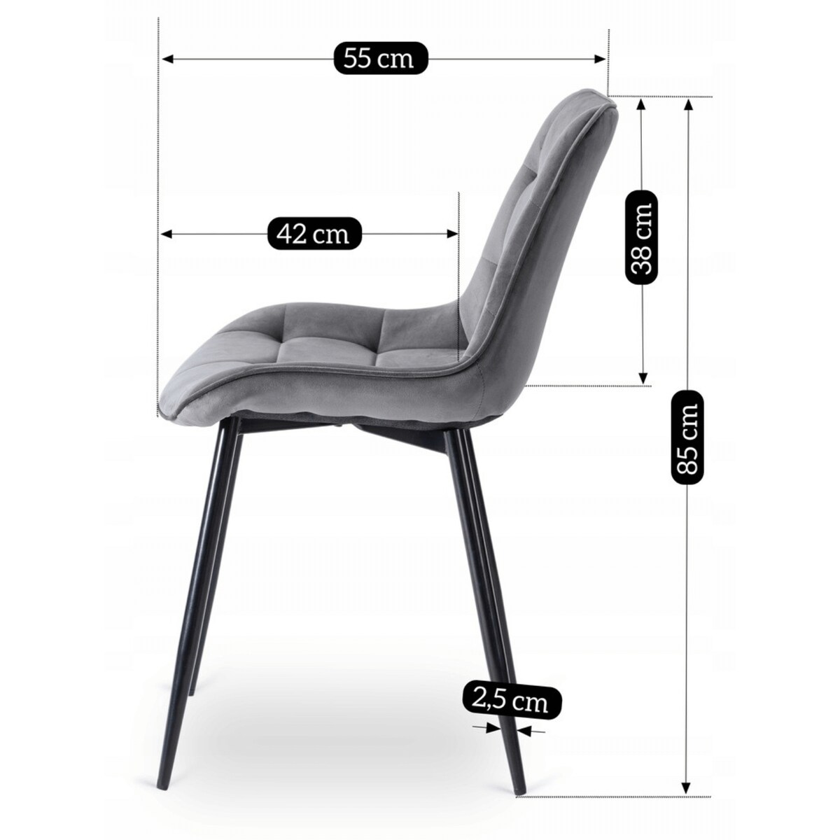Krzesło Tapicerowane Welurowe Do Salonu Jadalni Kuchenne Szare CHRIS