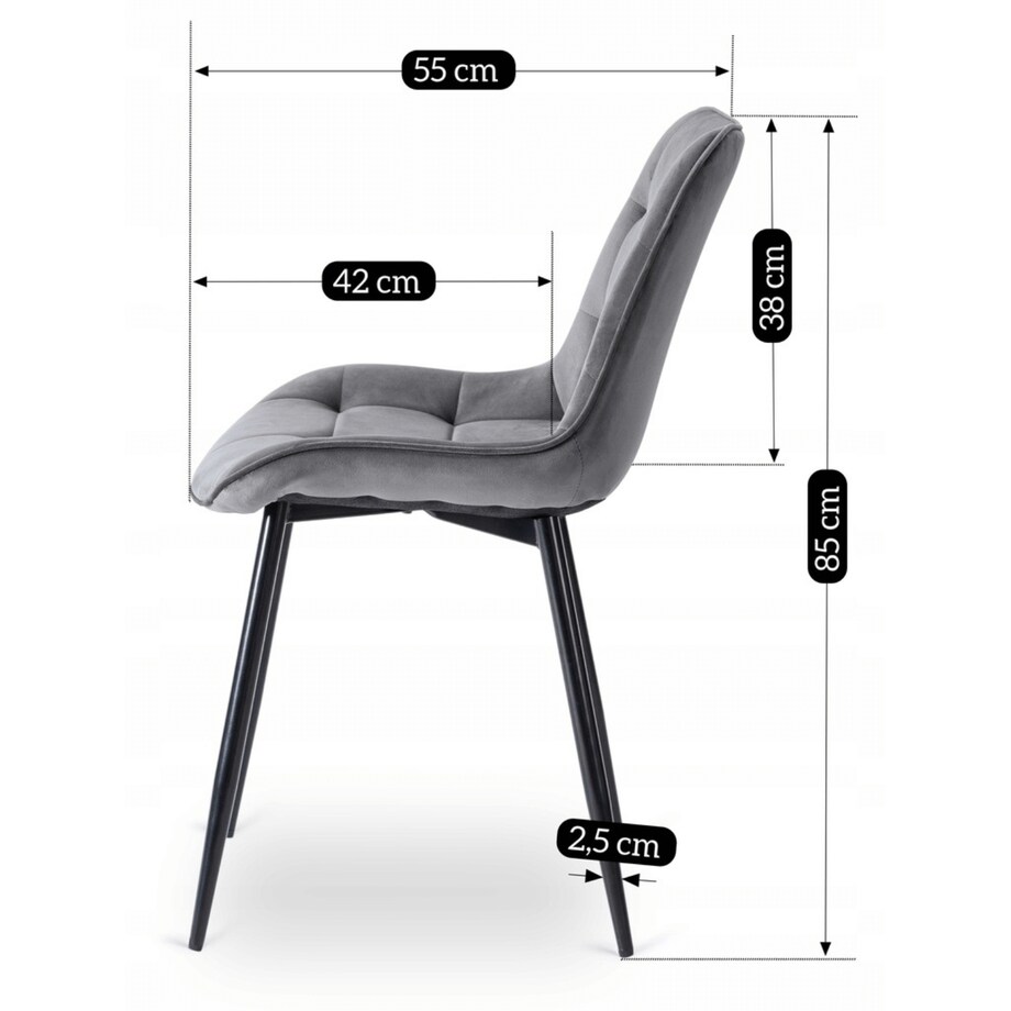 Krzesło Tapicerowane Welurowe Do Salonu Jadalni Kuchenne Szare CHRIS