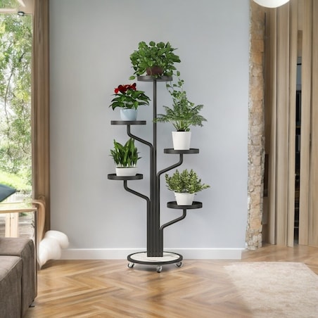 Kwietnik, regał, stojak na kwiaty metalowy okrągły na kółkach 130х40cm SZ38CZ