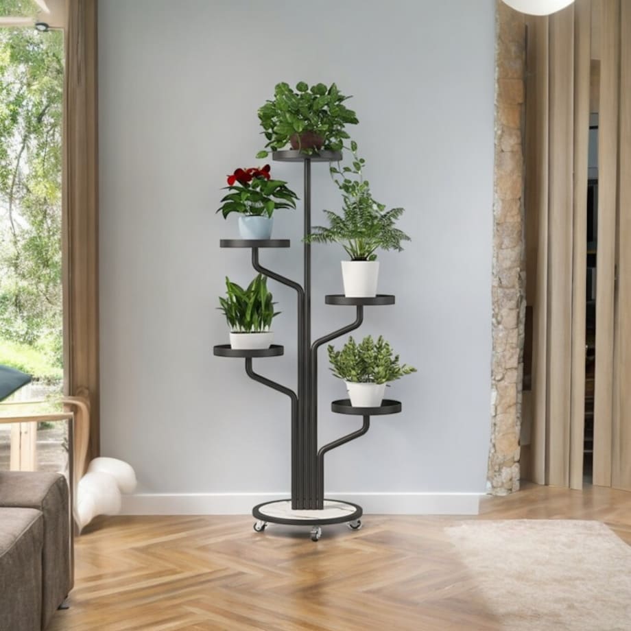 Kwietnik, regał, stojak na kwiaty metalowy okrągły na kółkach 130х40cm SZ38CZ