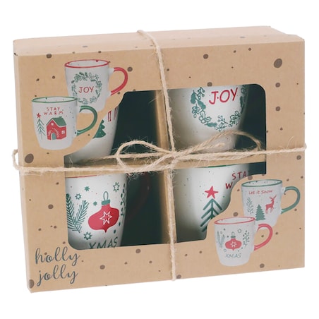Zestaw Kubków Świątecznych Kamionkowy 4 X 200 Ml