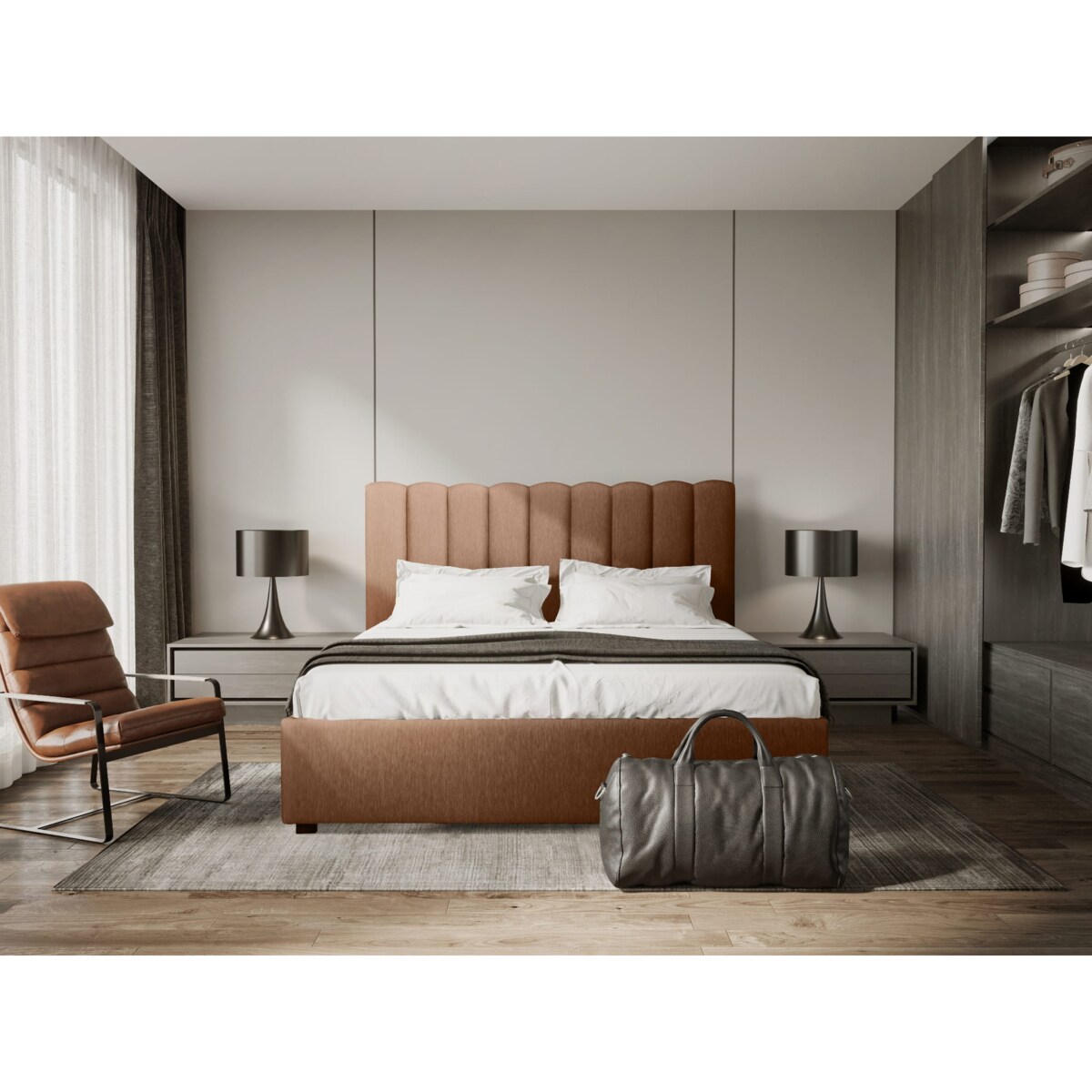 Łóżko Magnolia (200x200) z pojemnikiem na pościel w tkaninie Colourwash 11 Sand