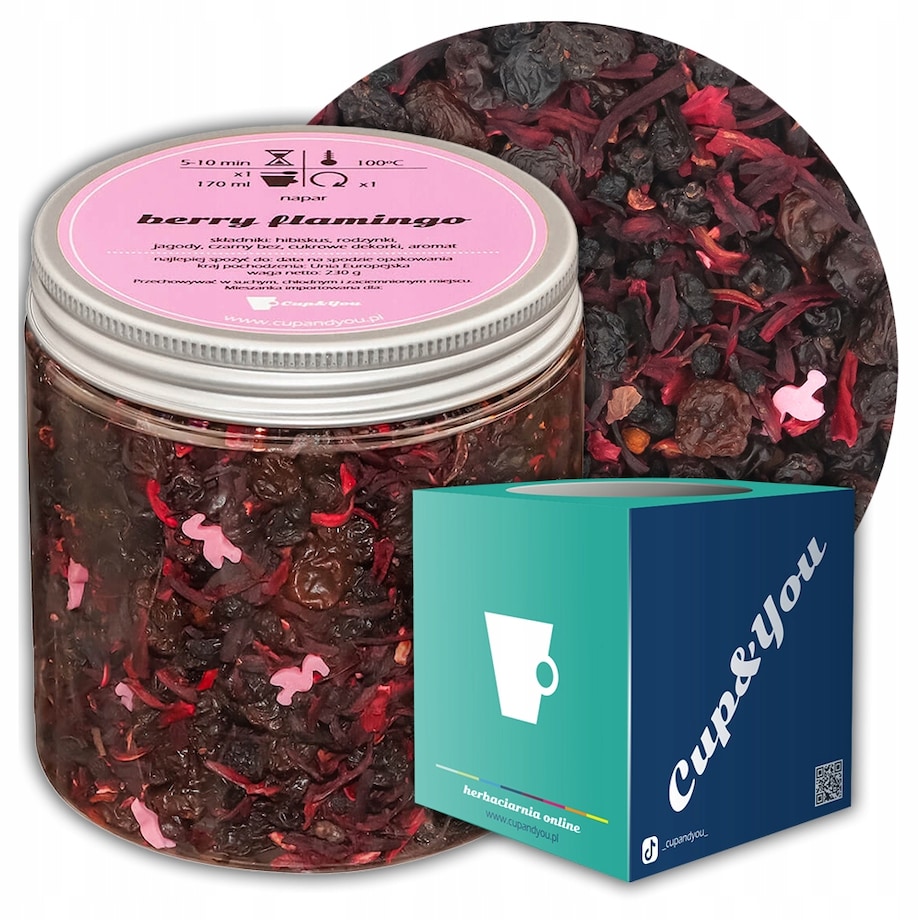 Herbata owocowa sypana Berry Flamingo o smaku leśnych jagód PREMIUM Cup&You - herbata liściasta sypana mieszanka napar susz - gotowa na prezent upominek