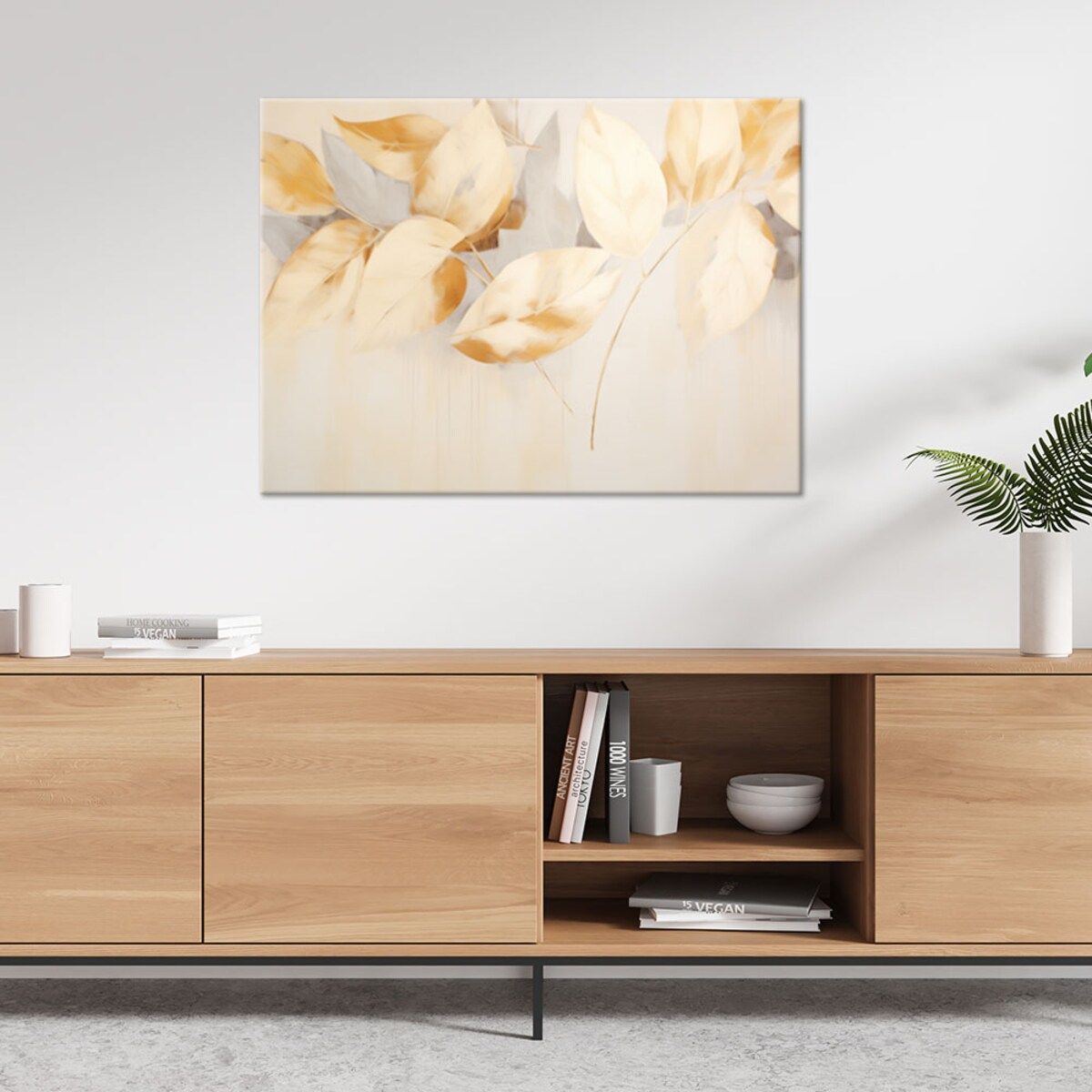 Obraz na płótnie do salonu sypialni kuchni biura Beżowo żółte liście gałązki scandi boho 120x80