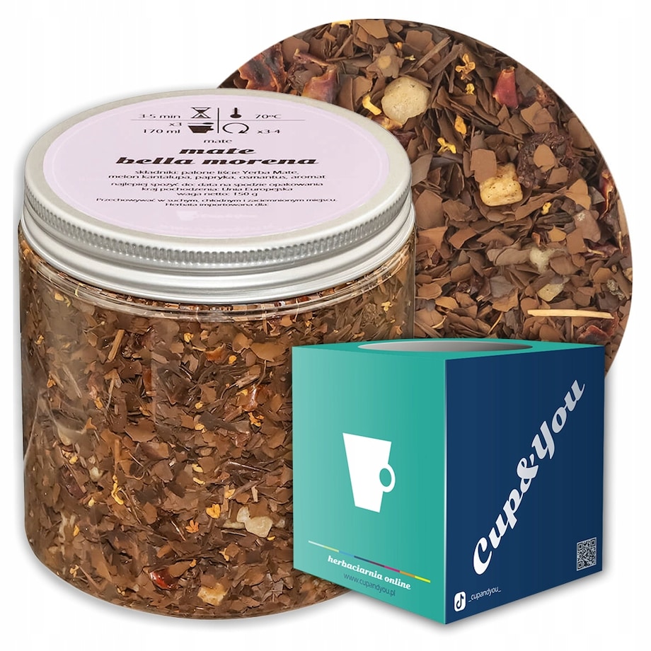 Herbata Yerba Mate BELLA MORENA smak słodkiego melona i pikantnej papryki - herbata liściasta sypana mieszanka napar susz - gotowa na prezent upominek