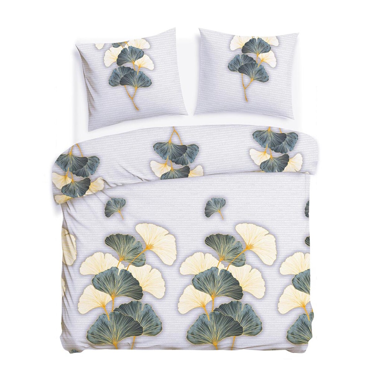 Pościel flanelowa 160x200 Solenne Light szara, liście miłorzębu, Flanelove