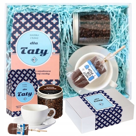 Elegancki duży Box prezentowy gift DLA TATY kawa + pomysłowe akcesoria
