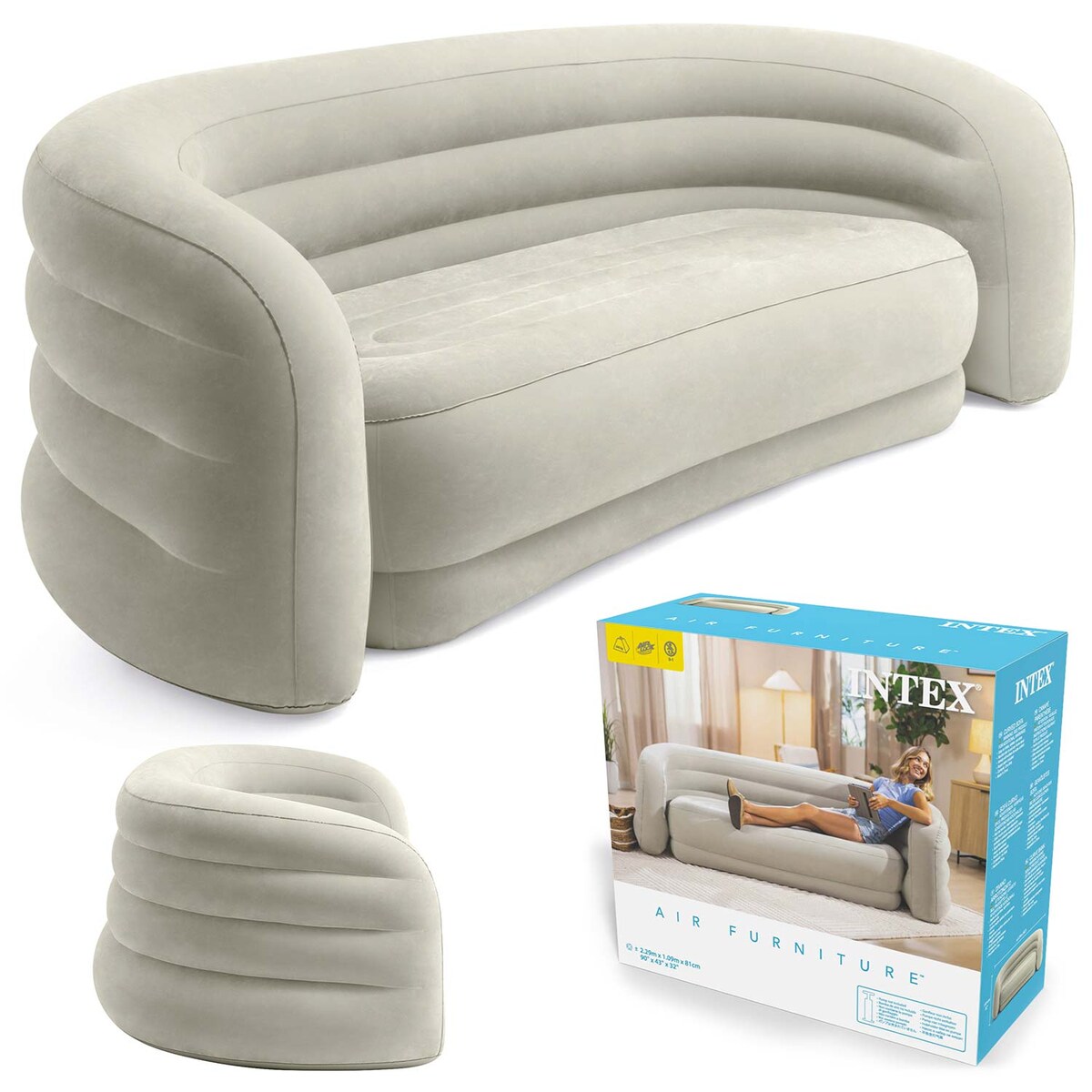 Sofa dmuchana welurowa Intex 66571 łóżko materac 229x109x81 cm model 2026