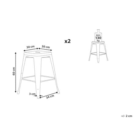 Zestaw 2 stołków barowych metalowych 60 cm żółty CABRILLO