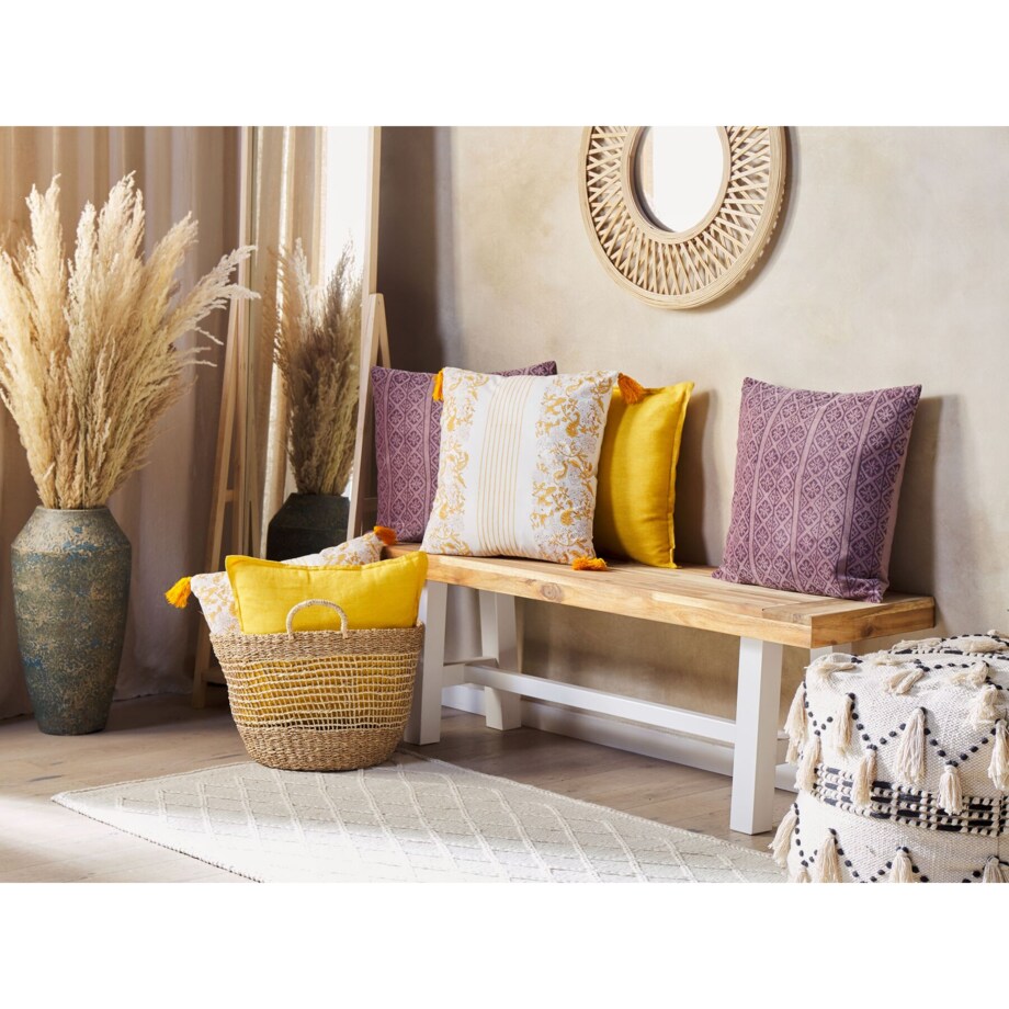 2 bawełniane poduszki dekoracyjne w kwiaty 45 x 45 cm żółto-białe BILOBA