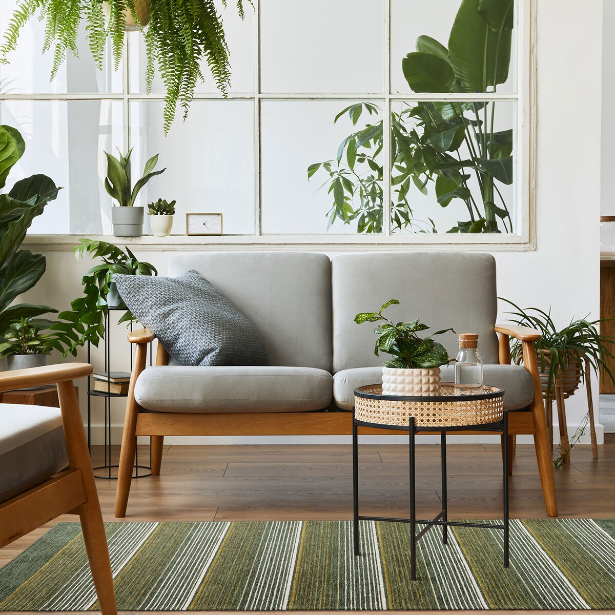 Dywan Laos Chenille 55x85 cm paski zielono-ivory