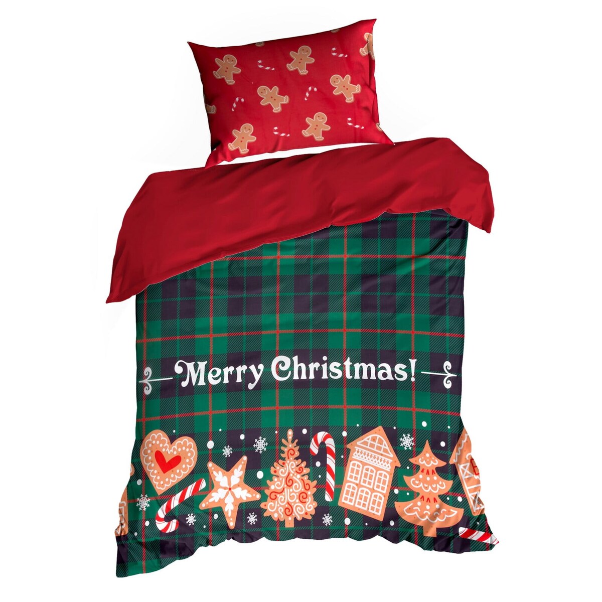 Komplet pościeli z mikrowłókna, motyw świąteczny, 220x200 cm, zielony