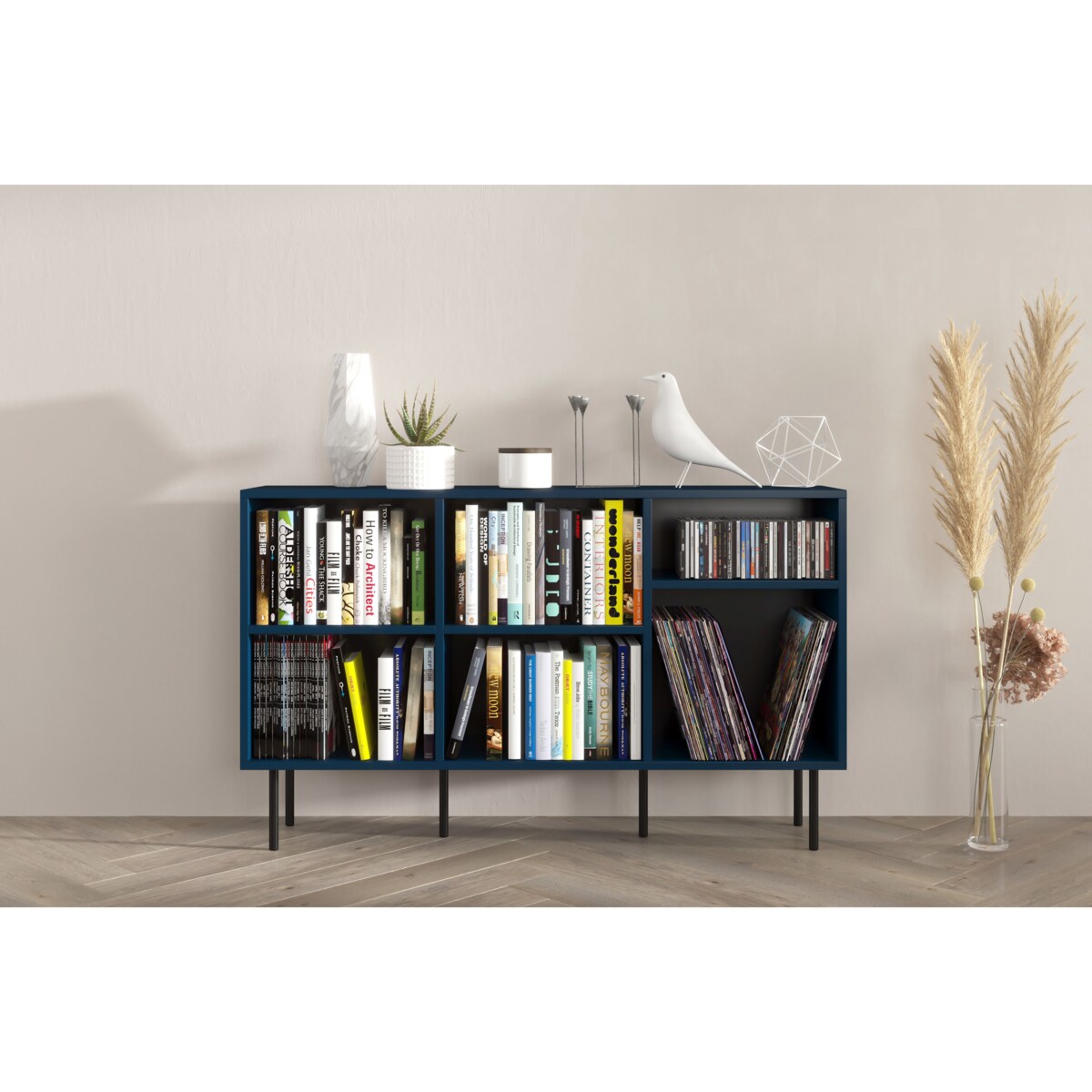 Otwarta komoda / regał w granatowym kolorze Dancan MIRKA / szer. 130 cm