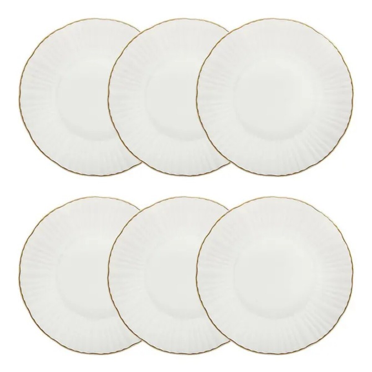 Komplet 6 porcelanowych talerzy głębokich, białe ze złotem, Daphné, 20,5 cm