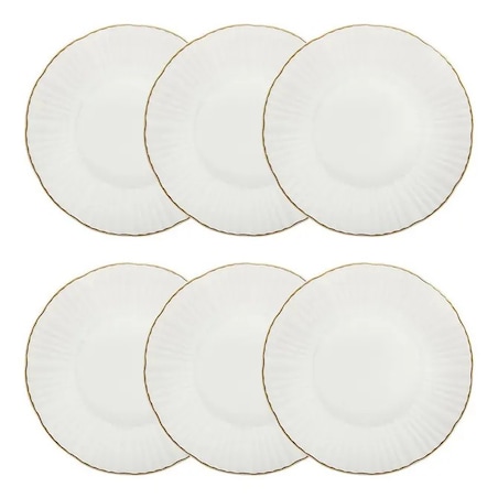 Komplet 6 porcelanowych talerzy głębokich, białe ze złotem, Daphné, 20,5 cm