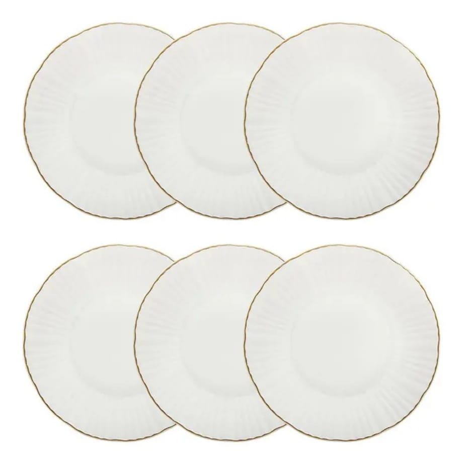 Komplet 6 porcelanowych talerzy głębokich, białe ze złotem, Daphné, 20,5 cm