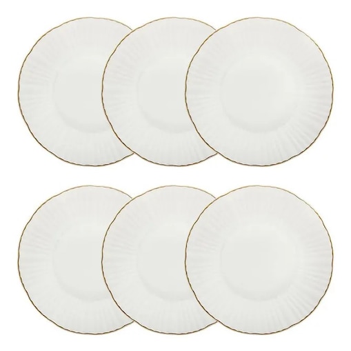 Komplet 6 porcelanowych talerzy głębokich, białe ze złotem, Daphné, 20,5 cm