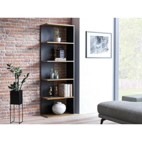 Regał na książki CORNER dąb wotan/czarny mat