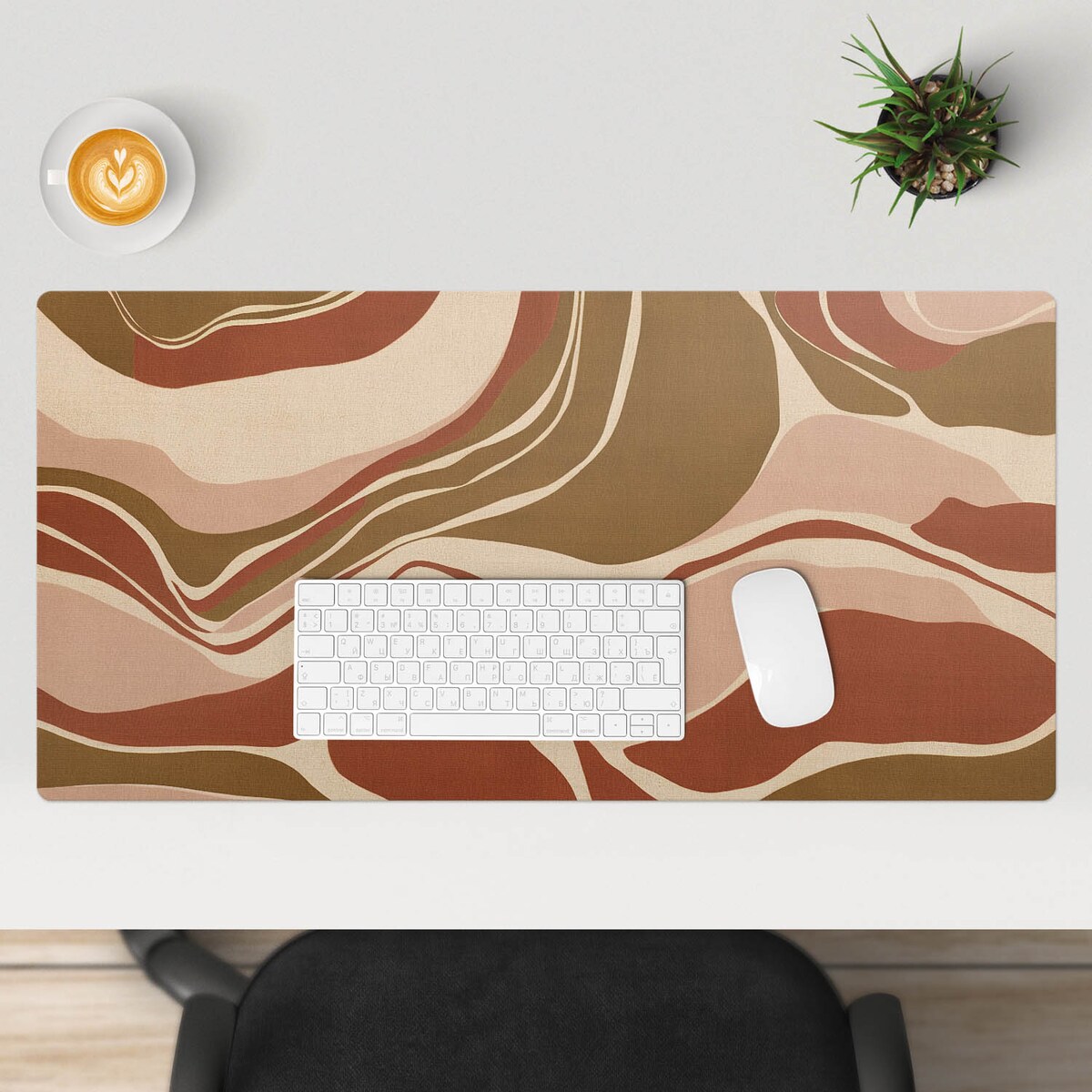 Beżowa mata na biurko Abstrakcyjne fale, 90x45 cm