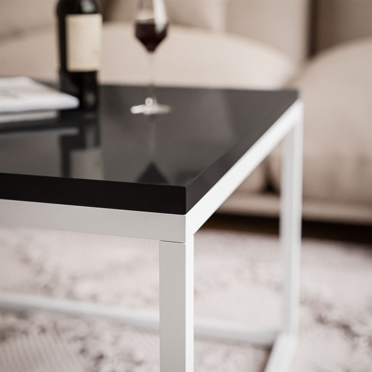 Stolik kawowy YOSHI 60 cm biały czarny połysk