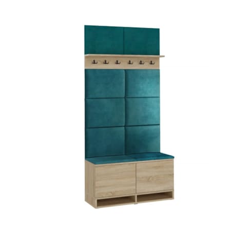 Szafka na buty z siedziskiem i wieszakiem DUBAI dąb sonoma/zielona