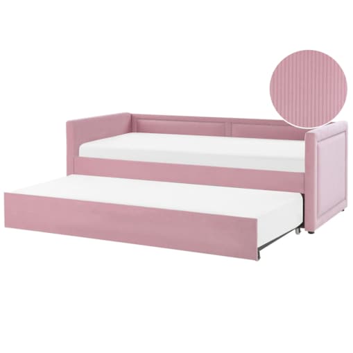 Łóżko wysuwane welurowe 90 x 200 cm różowe MIMIZAN