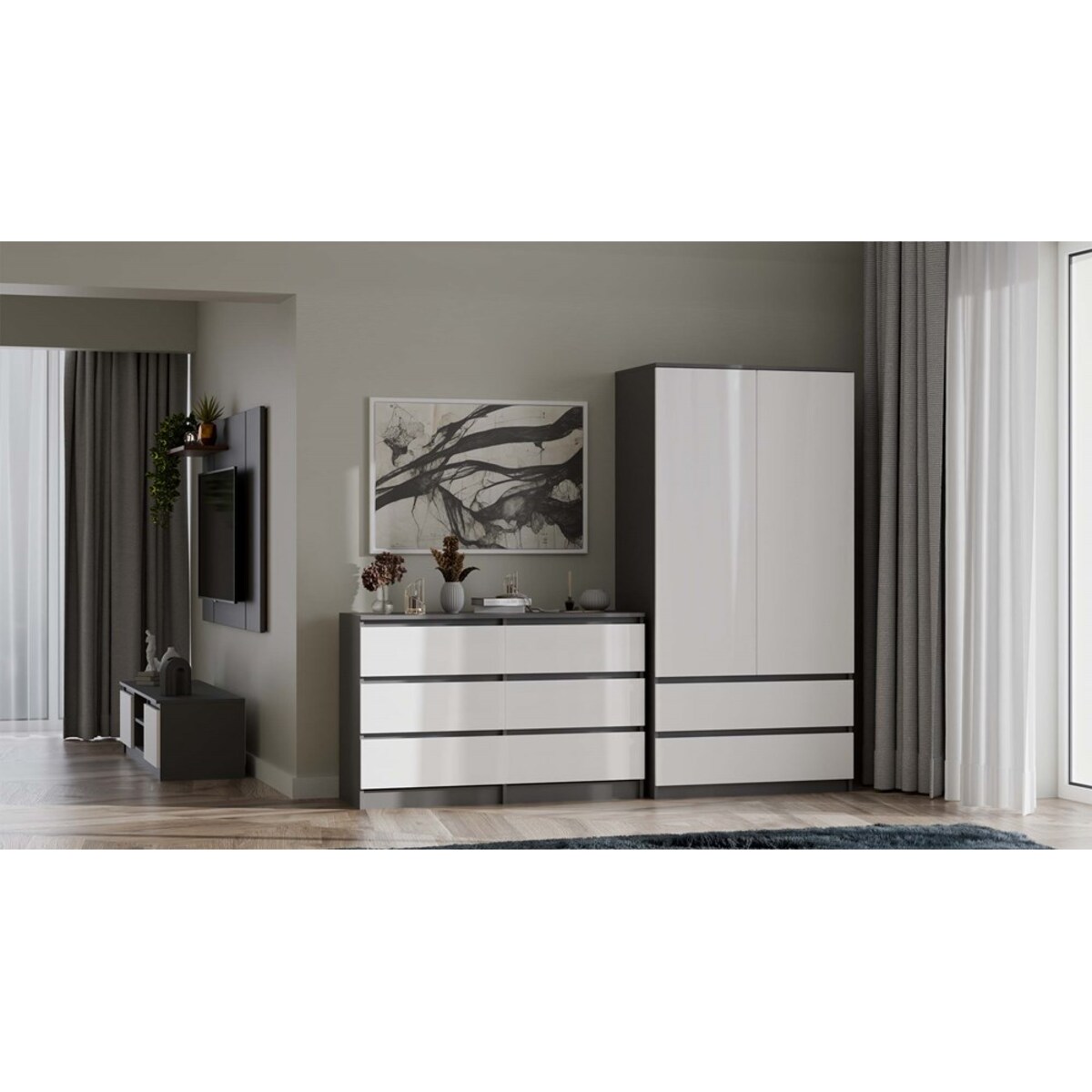 Komoda Malwa M6 120 ANTRACYT / BIAŁY