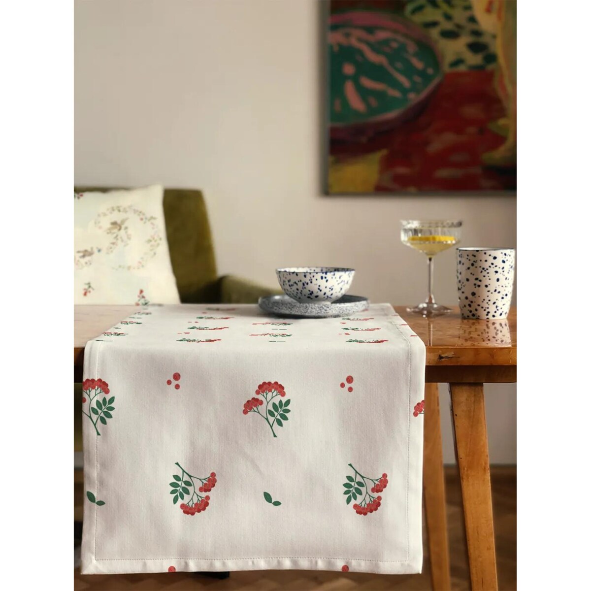 Bieżnik świąteczny - jarzębinowe gałązki - 40x150