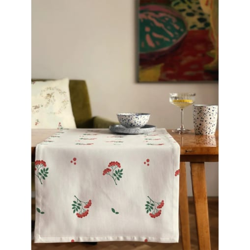 Bieżnik świąteczny - jarzębinowe gałązki - 40x150