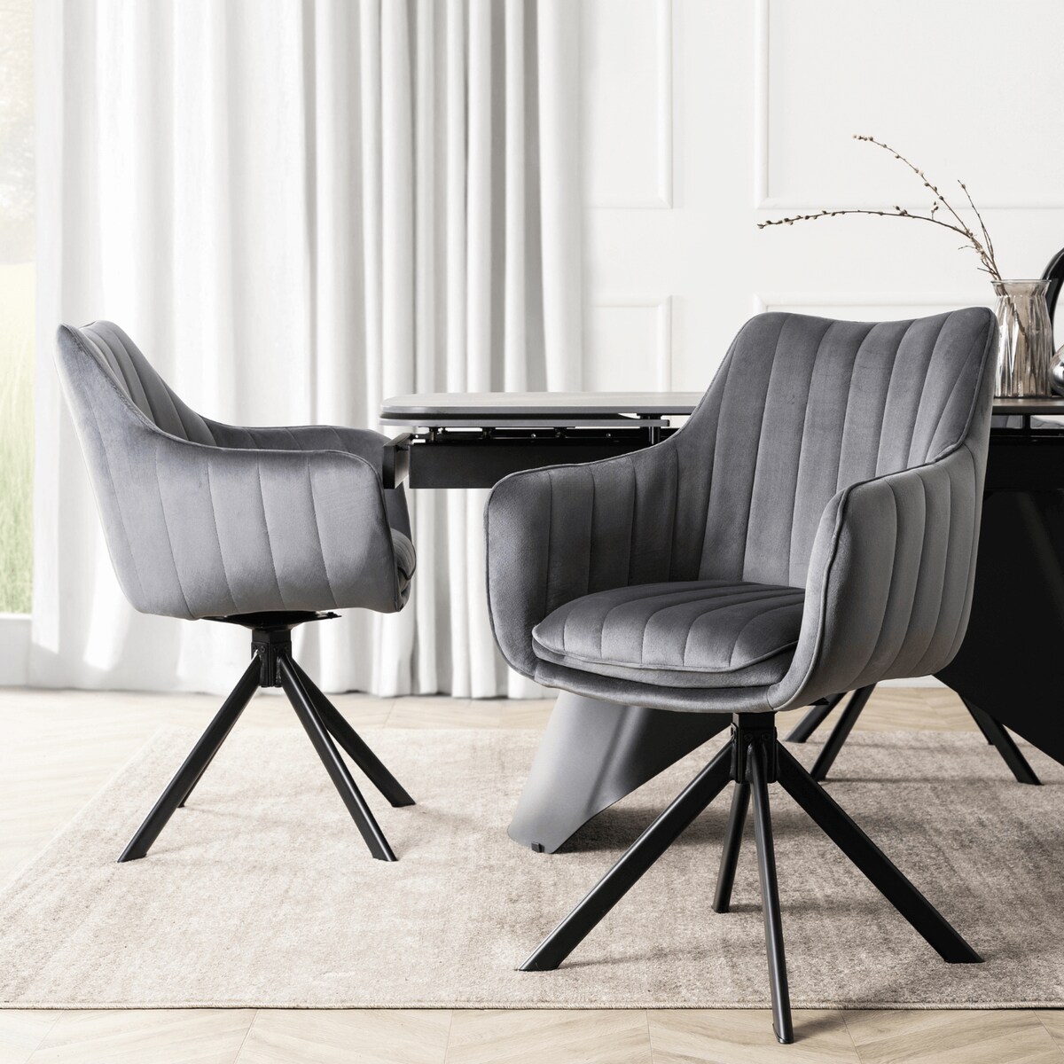 Krzesło Obrotowe Kubełkowe Welurowe Do Jadalni Salonu Szary MUMBAI