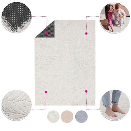 Dywan pluszowy Botanic Liście 80x150 cm e-floor Liście OEKO-TEX kremowy