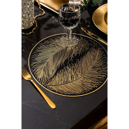 Podkładka dekoracyjna na stół "pióra" śr 38cm | czarny/złoto