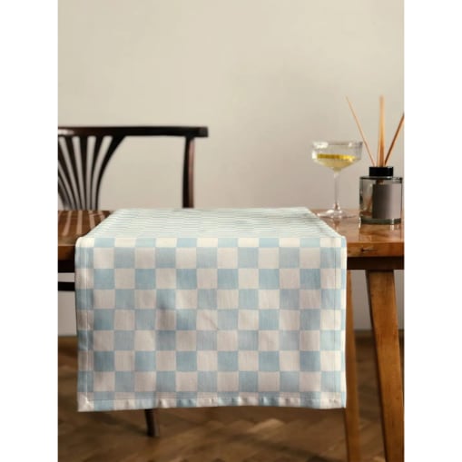 Bieżnik świąteczny - błękitna krata - 40x180