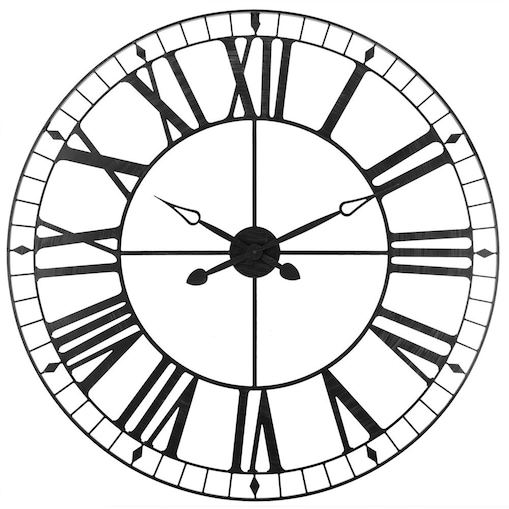 Zegar retro wiszący z cyframi rzymskimi, metalowa tarcza idealna do minimalistycznych wnętrz